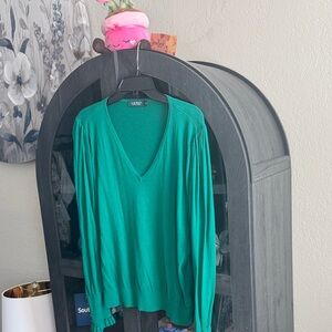 Lauren Ralph Lauren Emerald Green V-Neck Sweater